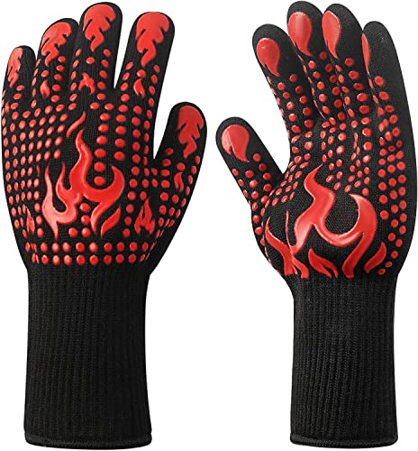 Grillhandschuhe Verbrühungsschutz Hochtemperaturbeständiger feuerfester Handschuh zum Grillen, Grillen, küchensichere Kochhandschuhe für Ofenhandschuhe, Raucher, Grillen von Opaceluuk
