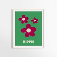 Hippie Blumen Kunstdruck Pop Farben in Pink & Grün von OpaleDesignArt