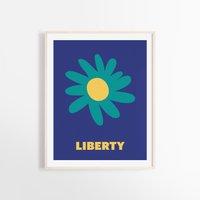 Liberty Abstrakter Kunstdruck | Abstrakte Kunst Blauer Pop Blumenkunst Wohndeko Poster Moderne Hippie Style Blume von OpaleDesignArt