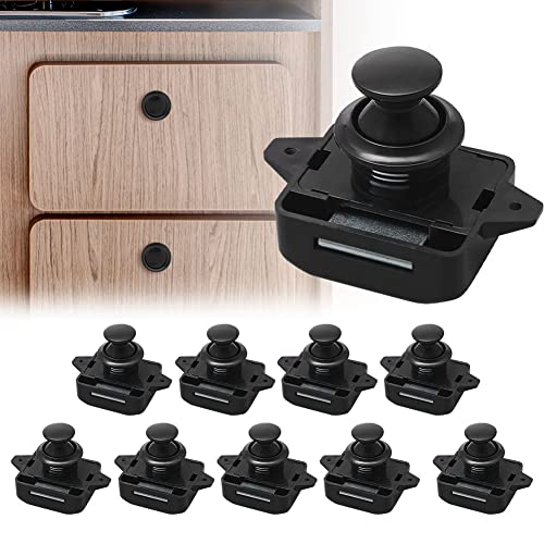 Opaltool 10 Stück Push Button Catch Door Lock Schwarz Türknauf Verriegelung Druckknopfverriegelung passend für 15-18 mm Dicke Wohnmobil Boot Van RV Yacht Schranktür Schrank von Opaltool