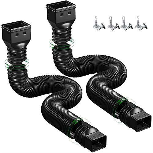 2 Stück Flexible Regenrinne Fallrohr Ablauf, Dachrinnen Set, Verlängerung von 21 bis 60 Zoll, Regenwasser Rohrverbinder, Erweiterbar für die meisten Fallrohre in Wohngebäuden (Schwarz) von Opaltool