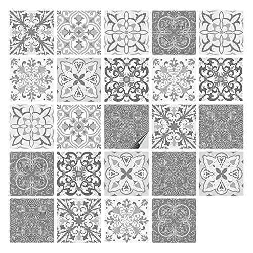 24 Stück Mosaik Fliesenaufkleber, Peel and Stick Backsplash Wandfliese Aufkleber DIY Fliesen Aufkleber für Bad u. Küche Deko (Grau 1-15x15cm) von Opaltool