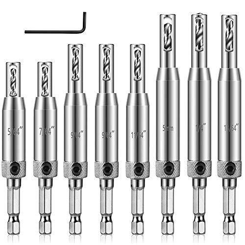 9-teiliges Scharnierbohrer-Set, Hochgeschwindigkeitsstahl, selbstzentrierende Bohrer-Bits für Holz, Tür, Fenster, Schrank, Holzbearbeitung, Scharnier, Hardware, Pilotlochbohrer (9 Stück) von Opaltool