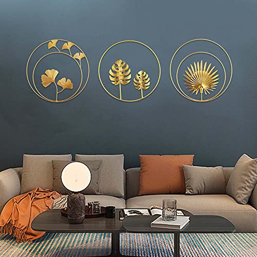 Opaltool Gold Wanddeko Wohnzimmer, 3 Stück Eisen Wandskulpturen Wanddeko aus Metall Natur Gingko Biloba Wohnzimmer Schlafzimmer Wand Home Decoration von Opaltool