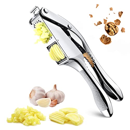 Knoblauchpresse Edelstahl, 2 in 1 Knoblauchpresse Knoblauchpüree und Knoblauchflocken mit Ergonomischem Rutschfestem Griff für Frische Knoblauch-Ingwer-Nuss, Leicht zu Quetschen und zu Reinigen von Opaltool