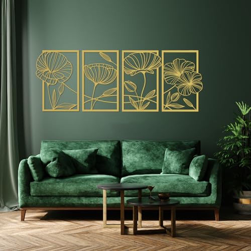 Metall Wanddeko Gold, 4 Stück Lotosblume aus Metall Deko Wohnzimmer Wanddeko, Wand Kunst Einzeilige Eisen Wand Skulpturen für Zuhause Büro Wohnzimmer Hotel Dekoration von Opaltool