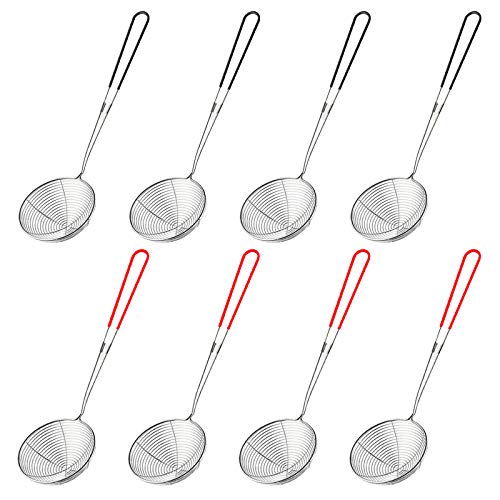 Opaltool 8 Stück Fondue Sieb Edelstahl, Kescher für Fondue Fondue Sieb,Hot Pot Sieb mit Griff Für Küche Braten Lebensmittel, Pasta, Spaghetti, Nudeln, Hot Pot (Rot + Schwarz) von Opaltool