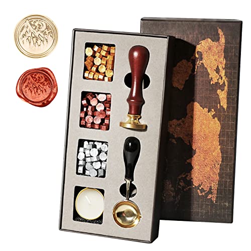 Wachssiegel Stempel Set, Vintage Retro Wax Wachs Siegel Stempel Kit mit Siegel Wachs Perlen und Schmelzlöffel für Einladungskarten Briefe Umschläge von Opaltool