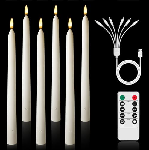 Opard LED Kerzen mit Timerfunktion und Fernbedienung, 6 Stück Schnell Aufladbar Elektrische Kerzen mit Flackernde Flamme für Raumdekoration, Hochzeit und Party von Opard