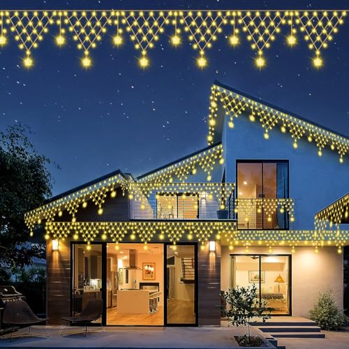 Opard Mesh Weihnachtsbeleuchtung 4.2m 11 Tropfen mit 8 Lichtmodi Timer und Memory Funktion von Opard