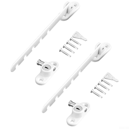 2 verstellbare Fensterverriegelungsbegrenzer mit mehrstufigem Mechanismus für sichere Verwendung an nach innen, außen und nach unten öffnenden Fenstern (weiß) von Opatiny