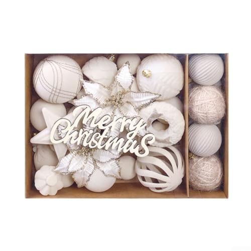38-teiliges Weihnachtskugel- und Blumenornament-Set mit Seil zum Aufhängen und Metallschnallen für Baum, Wand, Tür und Veranda-Dekoration (gebrochenes Weiß) von Opatiny