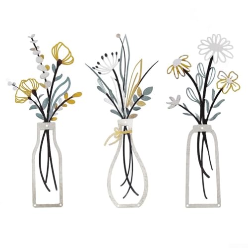 3er Set Metall Blume Wandskulpturen mit Boho Stil für einzigartige künstlerische Wanddekoration in Wohnungen und Arbeitsumgebungen (((Blau)) von Opatiny