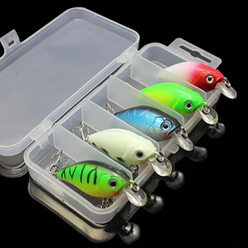 5 x Angelköder für Barsch, inklusive Drillingshaken und praktischer Aufbewahrungsbox von Opatiny