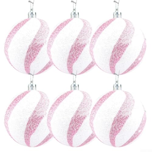 6 x bemalte Kunststoff-Weihnachtskugeln mit Pailletten-Form, hängende Ornamente für Baum, Fenster und saisonale Veranstaltungen (C) von Opatiny