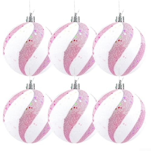 6 x bemalte Kunststoff-Weihnachtskugeln mit Pailletten-Form, hängende Ornamente für Baum, Fenster und saisonale Veranstaltungen (D) von Opatiny