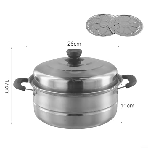 Dampfgarer aus Edelstahl mit 2 Ebenen, kompatibel mit Induktionsherden und Gasherden, dampft effizient verschiedene Mahlzeiten auf einmal (26 cm) von Opatiny