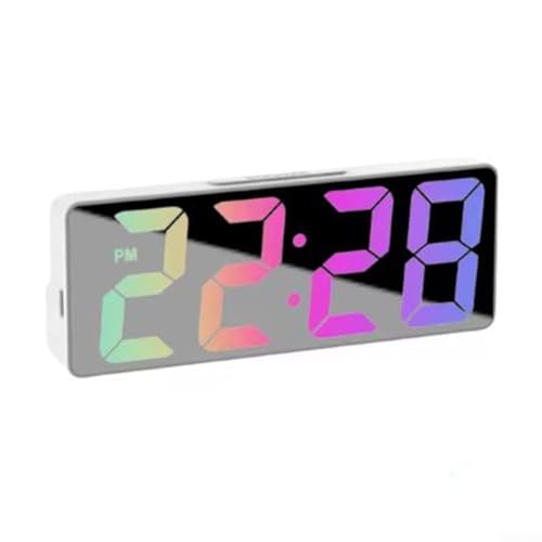Digitaler Wecker mit LED-Farbbildschirm für Schlafzimmer, dimmbares Licht, 12/24-Stunden-Zeitformatoptionen, integriertes Thermometer für Celsius und Fahrenheit, Nachtlicht und Spiegel (bunt weiß) von Opatiny