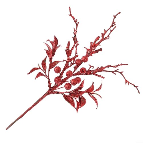 Festliche glitzernde Beeren auf Eisendrahtstielen, perfekte Ergänzung zu Ihrer Weihnachtsdekor-Kollektion (rot) von Opatiny
