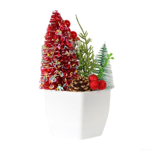 Festliche und lebendige Weihnachts-Schreibtisch-Ornamente, bunte Topfpflanzen für Heimdekoration (rot) von Opatiny