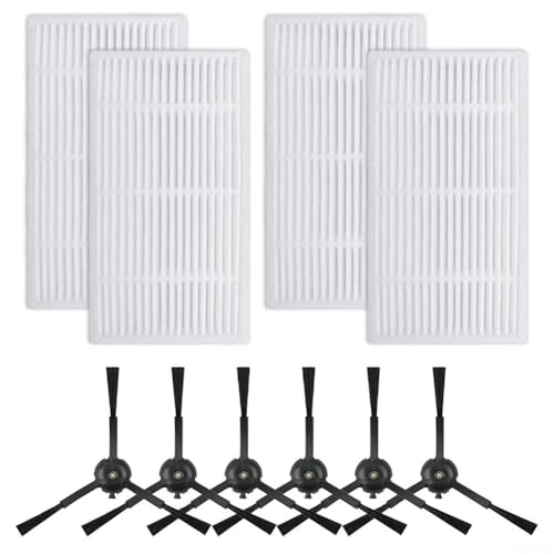 Für Tapo RV30 Max RV30 Max Plus kompatibles Seitenbürstenfilter-Set, 4 Filter und 6 Seitenbürsten für effektive Staub- und Schmutzentfernung von Opatiny