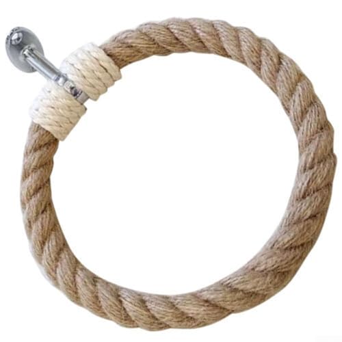 Handgefertigter Handtuchhalter mit Eisen und Hanfseil für Ring-Kleiderbügel, kompakter rustikaler Halter für Badezimmer- und Küchentücher von Opatiny