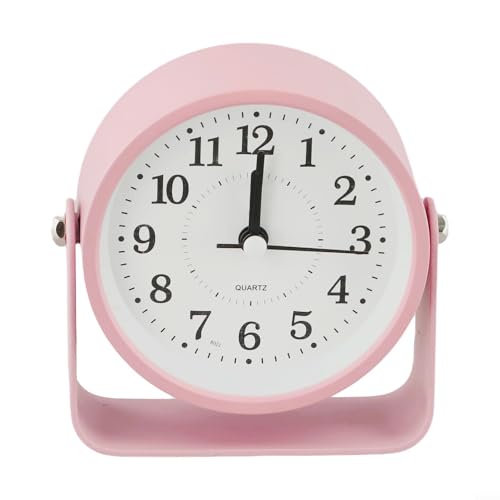 Kompakter Metallwecker für den Schreibtisch, geräuschlose Quarzuhr mit elegantem Design, für Nachttische und Reisen (Rosa) von Opatiny