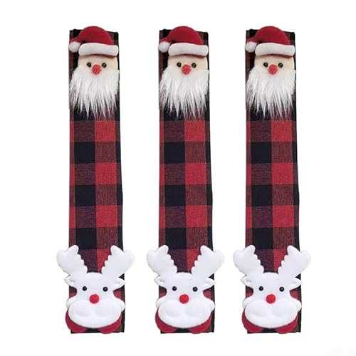 Kühlschrankgriffabdeckungen aus Vliesstoff mit 3D-Motiven wie Weihnachtsmann, Schneemänner und Elch, für Kühlschrank und Mikrowelle Türgriffschutz (H) von Opatiny