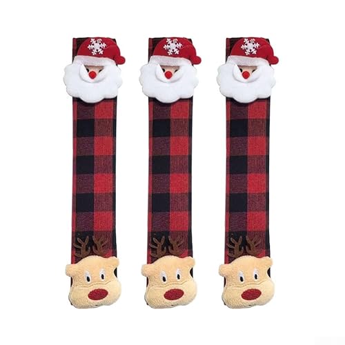Kühlschrankgriffabdeckungen aus Vliesstoff mit 3D-Motiven wie Weihnachtsmann, Schneemänner und Elch, für Kühlschrank- und Mikrowellen-Türgriffschutz (A) von Opatiny