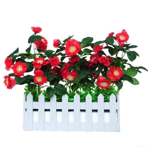 Künstliche Blume und Zaun Deko Set für Innenräume und Innenhöfe im Freien, Tischplatten und Terrassendekoration (Rot) von Opatiny
