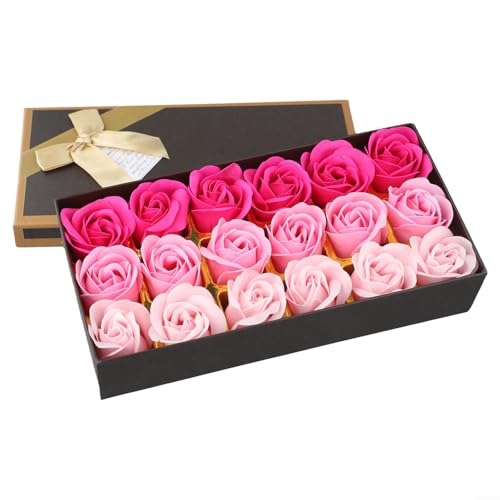 Luxuriöse Seifenrosenbox mit 18 handgefertigten Blumen, perfekt für Heimdekoration und Feiern (Rosa) von Opatiny