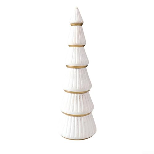 Miniatur-Weihnachtsbaumschmuck aus Holz mit goldenen Verzierungen, geeignet für den Urlaub im Innenbereich, um Schreibtische, Regale und Fensterdekorationen aufzuhellen (groß weiß) von Opatiny