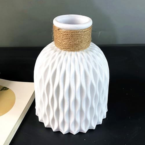 Moderne Kunststoff-Blumenvase mit simuliertem Keramik-Look, für Heimdekoration, Schreibtisch, Wohnzimmer und besondere Anlässe (weiß) von Opatiny