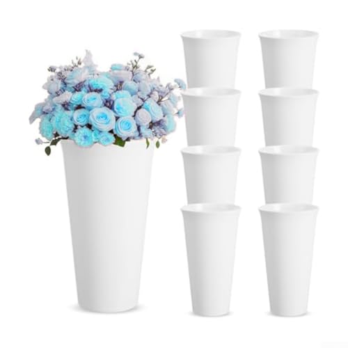 Opatiny 8 Stück Kunststoff-Blumenvasen, 24 cm hoch, dekorative Eimer für Hochzeiten, Partys, Heimdekoration (weiß) von Opatiny