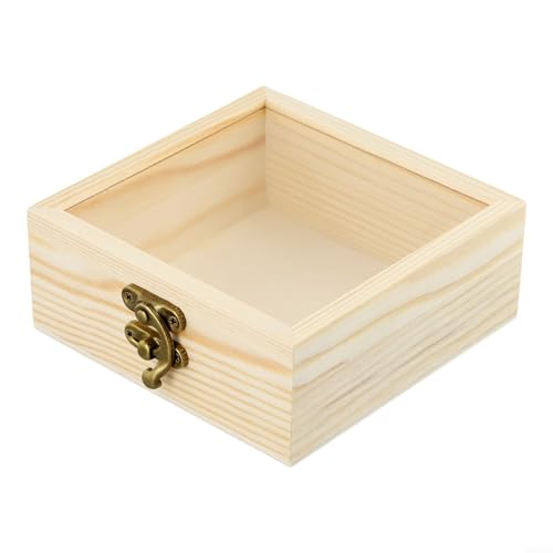 Quadratische Aufbewahrungsbox aus Holz mit Scharnier für Schmuck- und Bastelbehälter, staubabweisend und praktisch (12 x 12 x 5 cm) von Opatiny