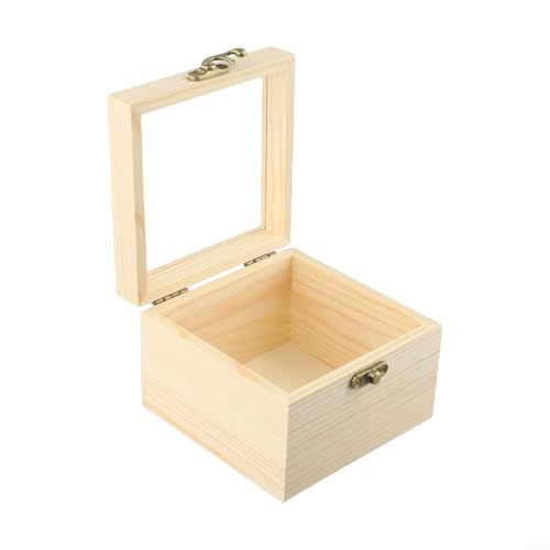 Quadratische Aufbewahrungsbox aus Holz mit Scharnier für Schmuck- und Bastelbehälter, staubabweisend und praktisch (12 x 12 x 8,5 cm) von Opatiny