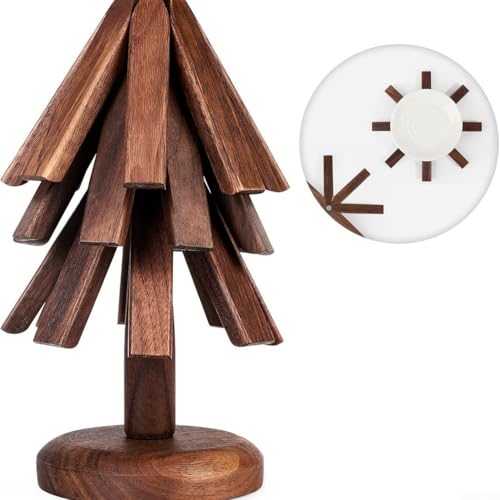 Schwarzes Walnussholz-Untersetzer-Set mit Baumform-Design für heiße Gerichte, Schutz auf Küchentheken und Esstischen, 3-teiliges hitzebeständiges Untersetzer-Set (drei Etagen) von Opatiny