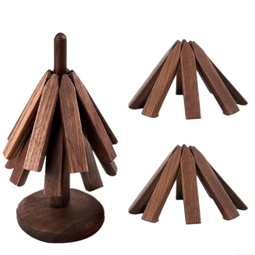 Schwarzes Walnussholz-Untersetzer-Set mit Baumform-Design für heiße Gerichte, Schutz auf Küchentheken und Esstischen, 3-teiliges hitzebeständiges Untersetzer-Set (vier Etagen) von Opatiny