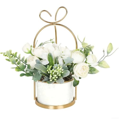Seidenblumen im dekorativen Topf für lange Haltbarkeit für Zuhause und Büro (weiß) von Opatiny