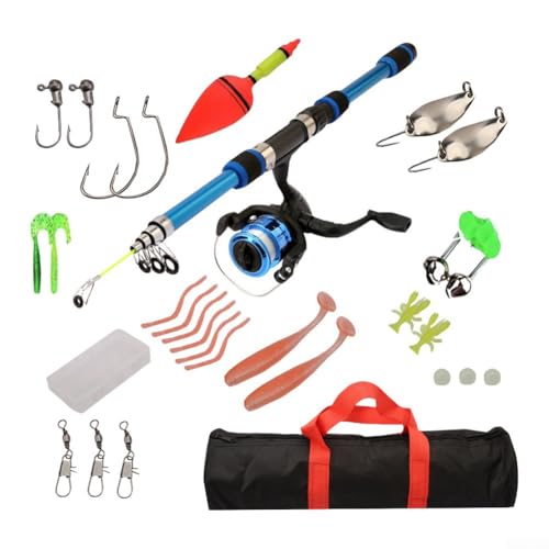 Ultrakurzes Teleskop-Angelruten-Set, 1 8 m, mit drehbarer Rolle, gemischten weichen und harten Ködern, Haken, faltbaren Aluminiumgriffen und wasserdichter Fischtasche Ultrakurzes Teleskop-Angelruten-Set, 1 8 m, mit drehbarer Rolle, gemischten weichen und harten Ködern, Haken, faltbaren Aluminiumgriffen und wasserdichter Fischtasche von Opatiny