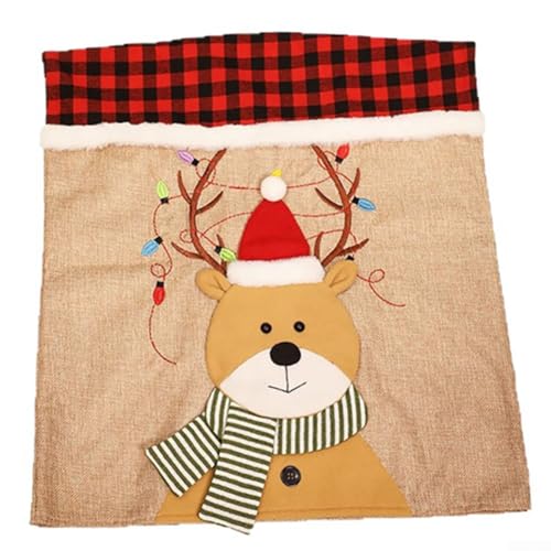 Weihnachtsstuhl-Rückenlehnen-Bezug für Esszimmerstühle mit Weihnachtsmann-Schneemann-Rentier-Designs, entworfen zum Schutz und Dekorieren von Feiertagssitzen (Elch) von Opatiny
