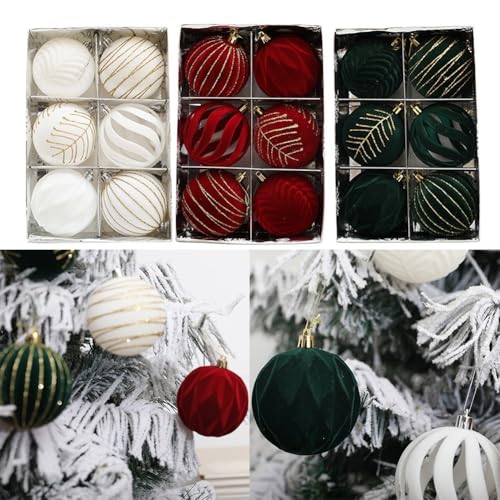 Wunderschön gearbeitete Weihnachtskugel-Ornamente, 6 Stück in atemberaubendem Weinrot und Grün Farbschema (rot) von Opatiny