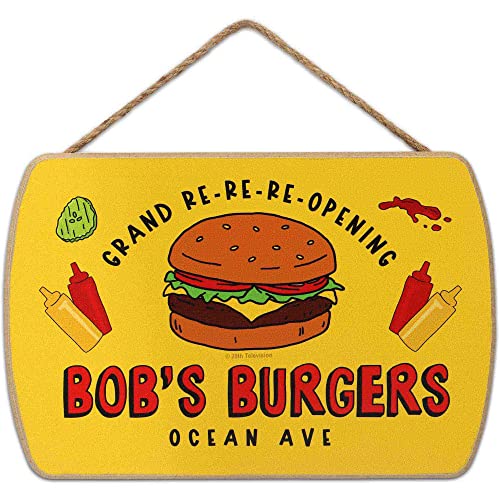 Bob's Burgers Grand Re-Re-Re-Reopening Hängende Wanddekoration aus Holz – lustiges Bob's Burgers-Schild für Schlafzimmer oder Filmzimmer von Open Road Brands