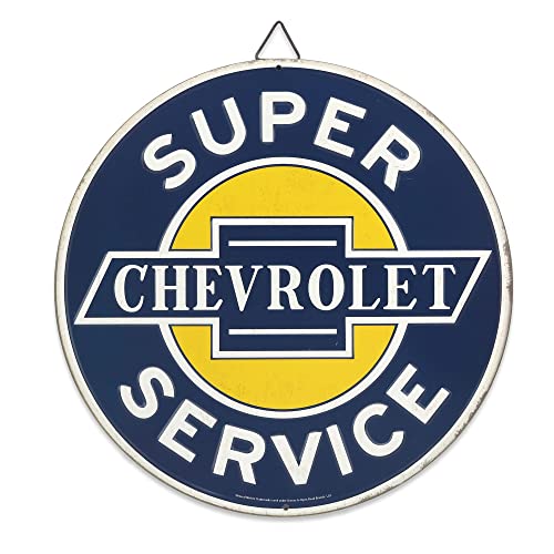 Open Road Brands Chevrolet Super Service Rundes Metallschild – Vintage Chevrolet Schild für Garage, Geschäft oder Männerhöhle von Open Road Brands