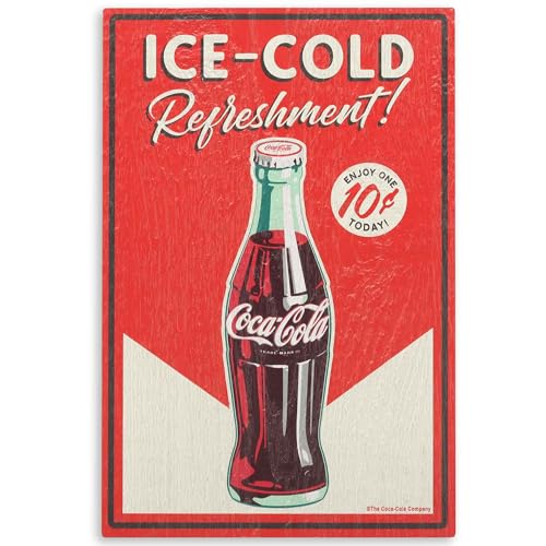 Coca-Cola Eiskalte Erfrischung, strukturiertes Holz, Wanddekoration, Vintage-Coca-Cola-Schild für Küche, Männerhöhle oder Garage von Open Road Brands