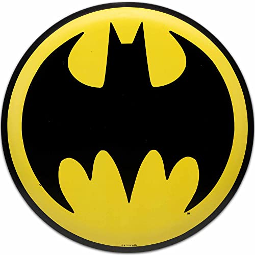 DC Comics Batman Fledermaus-Signal, rund, geprägtes Metallschild, Vintage-Batman-Wanddekoration für Männerhöhle oder Filmzimmer von Open Road Brands