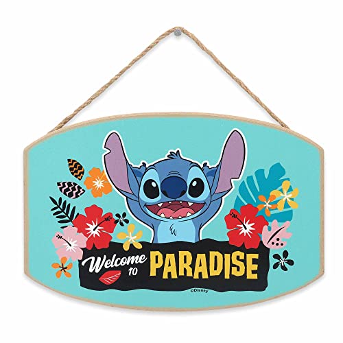Disney Lilo and Stitch Welcome to Paradise Hängende Wanddekoration aus Holz – Entzückendes Stichschild für Heimdekoration von Open Road Brands