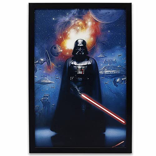 Disney Star Wars Darth Vader Galaxy-Szene, gerahmtes Holz-Wanddekor – großes Darth Vader-Wandbild für Männerhöhle, Teenagerzimmer oder Filmzimmer von Open Road Brands