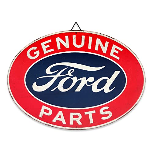 Ford Genuine Parts Ovales Metallschild – Vintage-Ford-Schild für Garage, Geschäft oder Männerhöhle von Open Road Brands