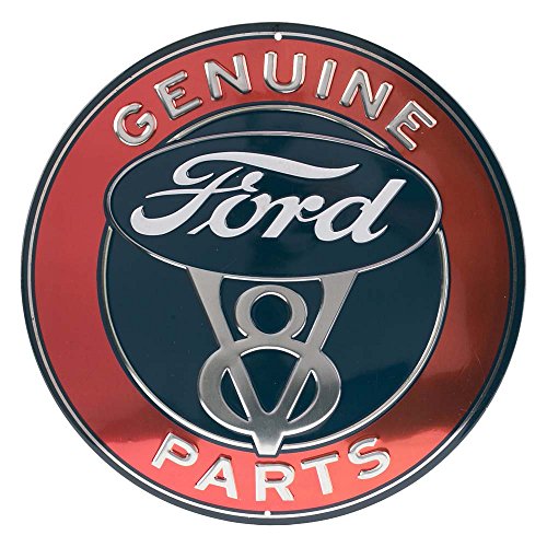Ford Genuine Parts V8 Rundes geprägtes Metallschild – Vintage Ford-Schild für Garage oder Männerhöhle von Open Road Brands